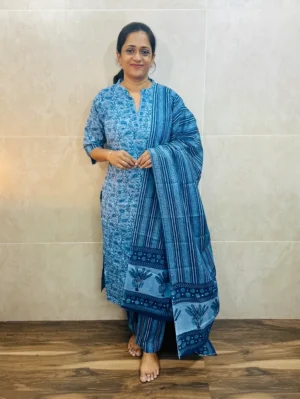 Indigo dyed jaipur cotton top(cotton lining) paired with cotton dupatta and cotton bottom(straight cut)
