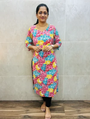 Printed Jaipur cotton top (cotton lining) with fancy buttons on yoke (straight cut)