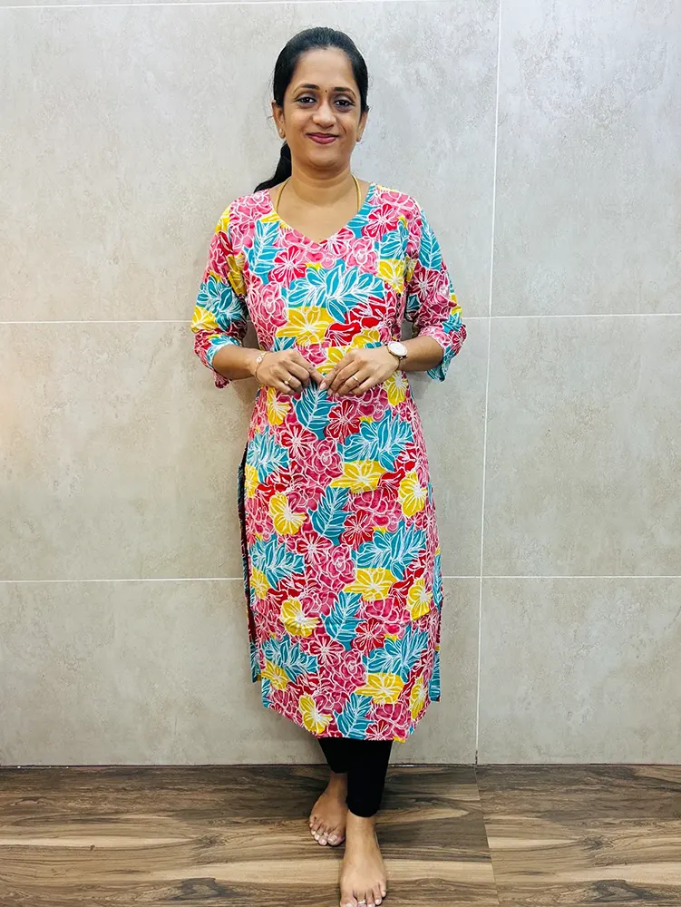 Printed Jaipur cotton top (cotton lining) with fancy buttons on yoke (straight cut)