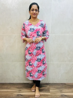 Printed Jaipur cotton top (cotton lining) with fancy buttons on yoke (straight cut)