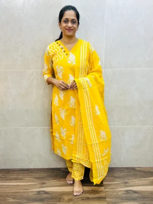 Printed Jaipur cotton top (cotton lining) paired with printed cotton dupatta and cotton bottom (straight cut)