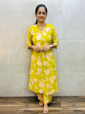 Printed silk cotton top paired with silk cotton bottom (palazzo bottom)