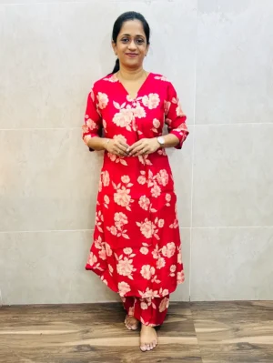 Printed silk cotton top paired with silk cotton bottom (palazzo bottom)