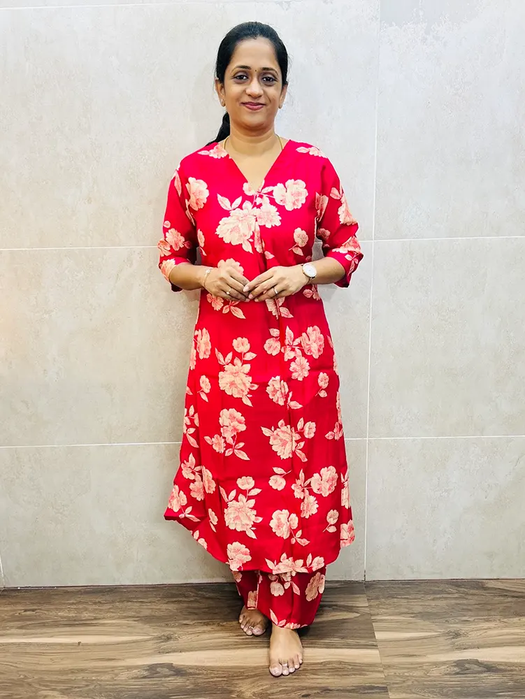 Printed silk cotton top paired with silk cotton bottom (palazzo bottom)