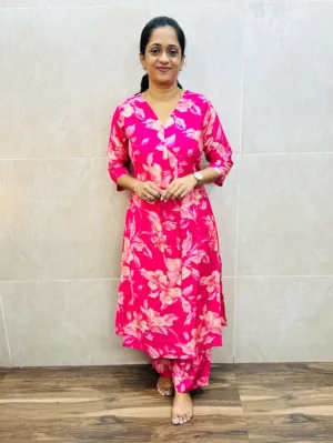 Printed silk cotton top paired with silk cotton bottom (palazzo bottom)