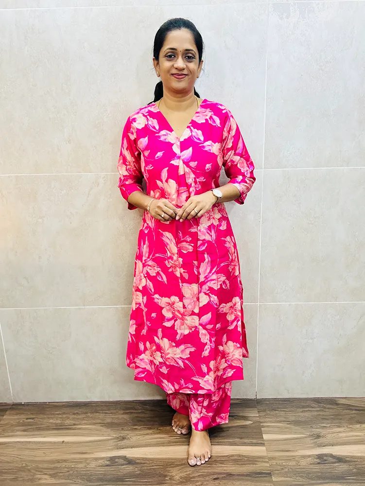 Printed silk cotton top paired with silk cotton bottom (palazzo bottom)