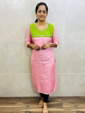 Soft silk cotton top (crepe lining) with allover Benaras weaving and hand worked yoke (straight cut)