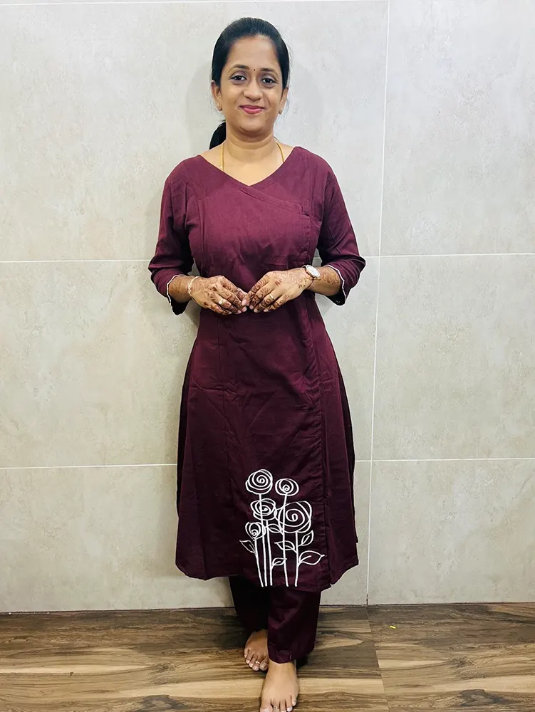 Pure cotton top with embroidered work paired with pure cotton bottom (palazzo)