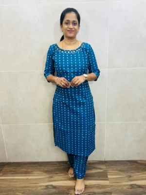 Pure handloom cotton top(cotton lining) with allover thread weavings paired with pure handloom cotton bottom(straight cut)