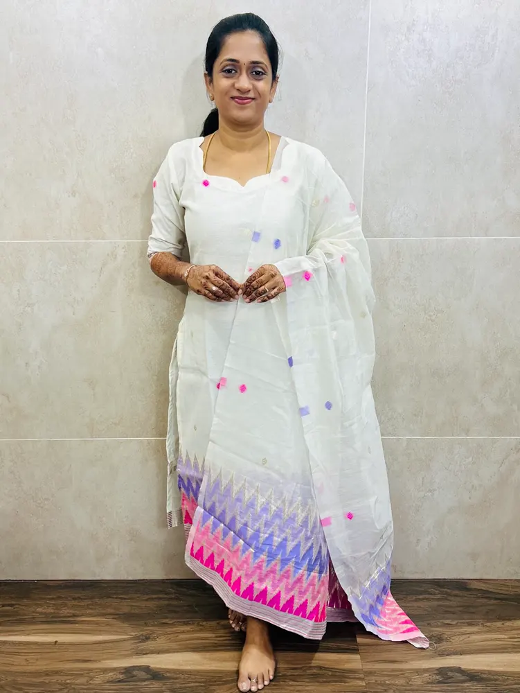 Soft Benarasi silk top (full cotton lining) with exclusive jamdani weaving paired with benarasi soft silk dupatta