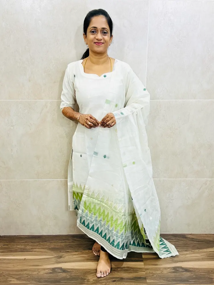 Soft Benarasi silk top (full cotton lining) with exclusive jamdani weaving paired with benarasi soft silk dupatta