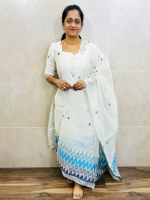 Soft Benarasi silk top (full cotton lining) with exclusive jamdani weaving paired with benarasi soft silk dupatta