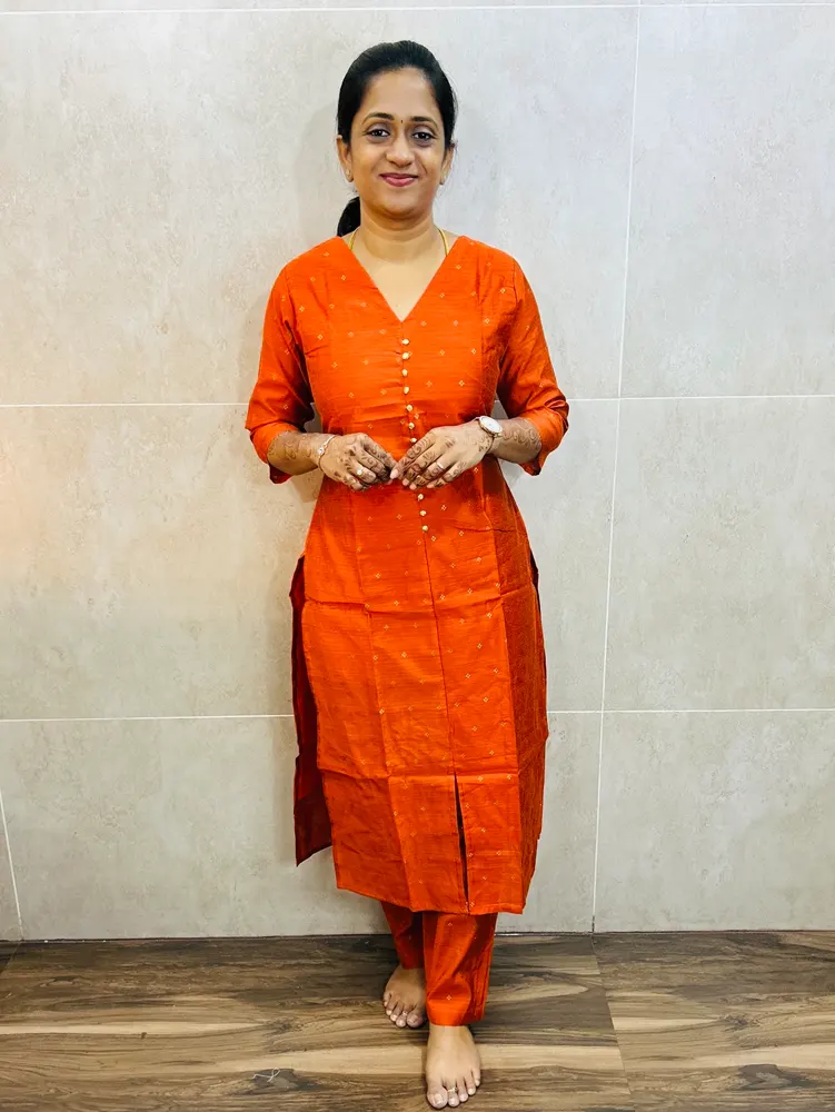 Premium silk cotton top(cotton lining) with allover zari weavings paired with silk cotton bottom(straight cut)