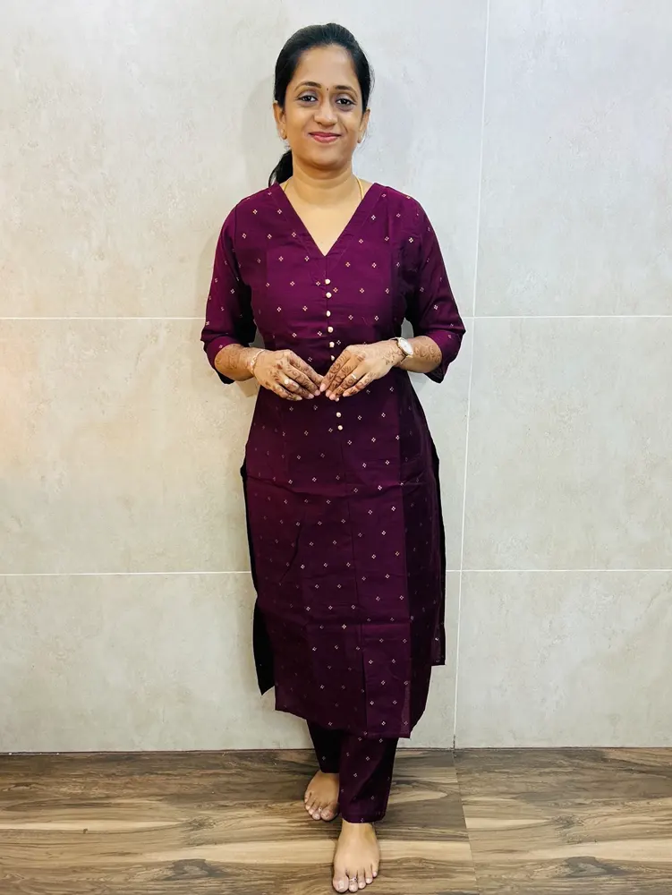 Premium silk cotton top(cotton lining) with allover zari weavings paired with silk cotton bottom(straight cut)