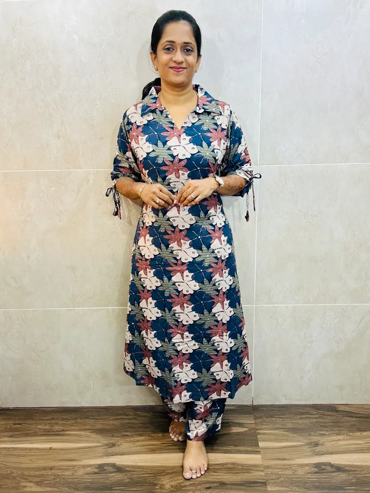 Printed premium Rayon top(Aline pattern) paired with printed Rayon bottom(semi palazzo)