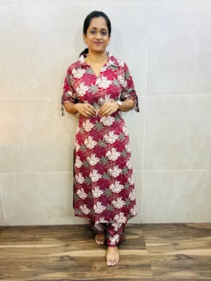 Printed premium Rayon top(Aline pattern) paired with printed Rayon bottom(semi palazzo)