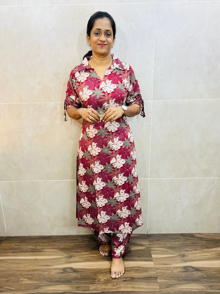 Printed premium Rayon top(Aline pattern) paired with printed Rayon bottom(semi palazzo)