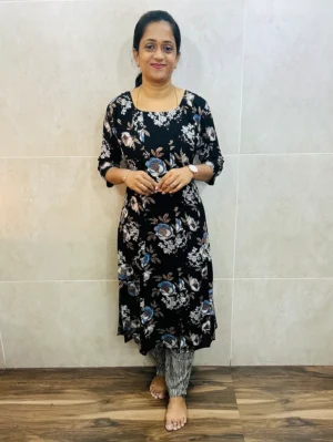 Premium rayon top (panel cut) paired with rayon bottom (straight cut)