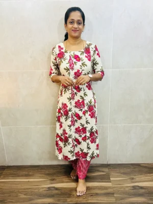 Premium rayon top (panel cut) paired with rayon bottom (straight cut)