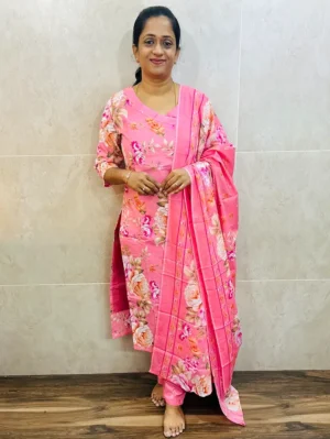 Printed Jaipur cotton top (cotton lining) paired with printed cotton dupatta and cotton bottom (straight cut)