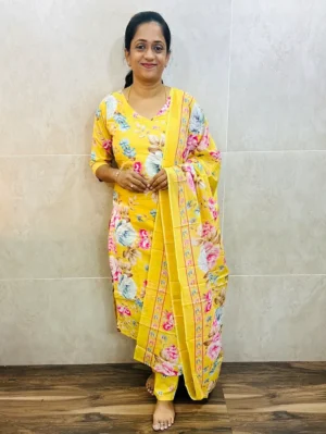 Printed Jaipur cotton top (cotton lining) paired with printed cotton dupatta and cotton bottom (straight cut)