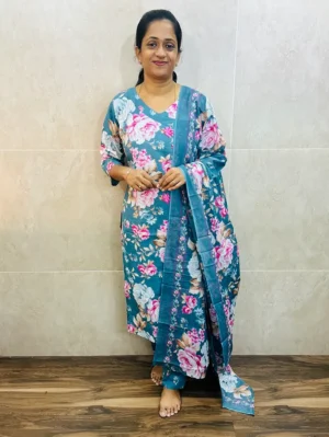 Printed Jaipur cotton top (cotton lining) paired with printed cotton dupatta and cotton bottom (straight cut)