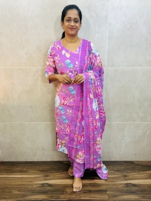 Printed Jaipur cotton top (cotton lining) paired with printed cotton dupatta and cotton bottom (straight cut)