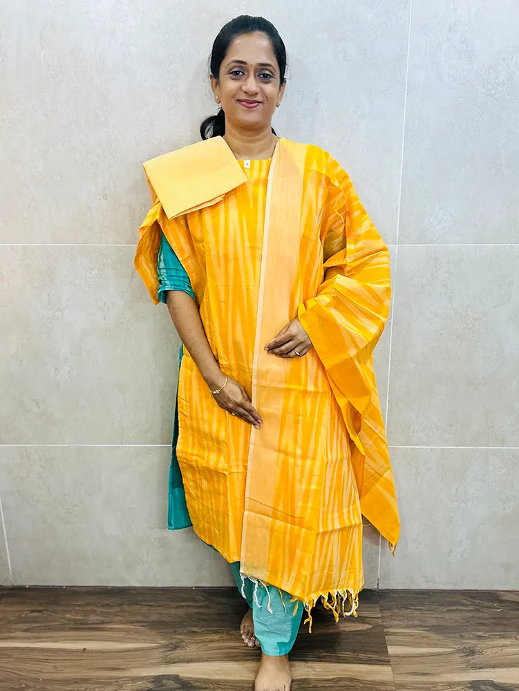 Ikkat cotton top (cotton lining) paired with Ikkat cotton dupatta and cotton bottom (Free size)