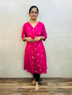 Premium soft mul chanderi silk top(crepe lining) with exclusive machine embroidered work(Aline panel cut)