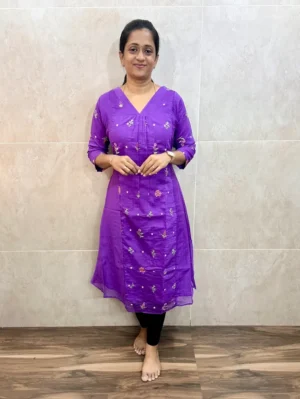 Premium soft mul chanderi silk top(crepe lining) with exclusive machine embroidered work(Aline panel cut)