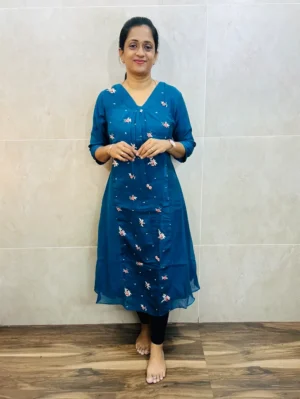 Premium soft mul chanderi silk top(crepe lining) with exclusive machine embroidered work(Aline panel cut)