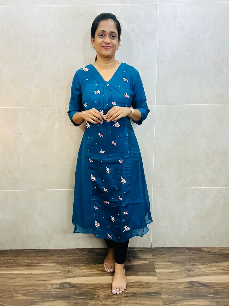 Premium soft mul chanderi silk top(crepe lining) with exclusive machine embroidered work(Aline panel cut)