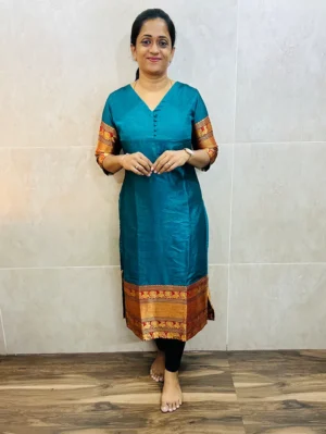 Soft Rayon silk top (crepe lining) with zari woven borders and Potli work in yoke (straight cut)