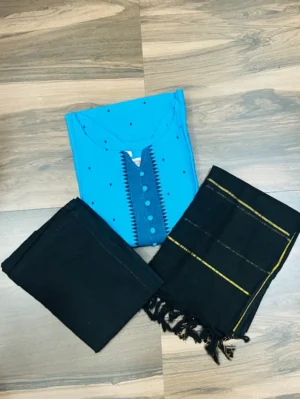 Pure handloom cotton top with allover thread weavings paired with handloom cotton dupatta and cotton bottom (free size)