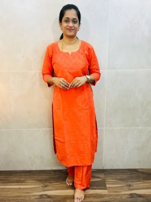 Premium silk cotton top (cotton lining) with embroidered yoke paired with silk cotton bottom (straight cut)