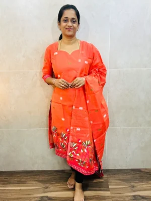 Soft Benaras silk top (cotton lining) with allover jamdani weaving paired with Benaras silk dupatta