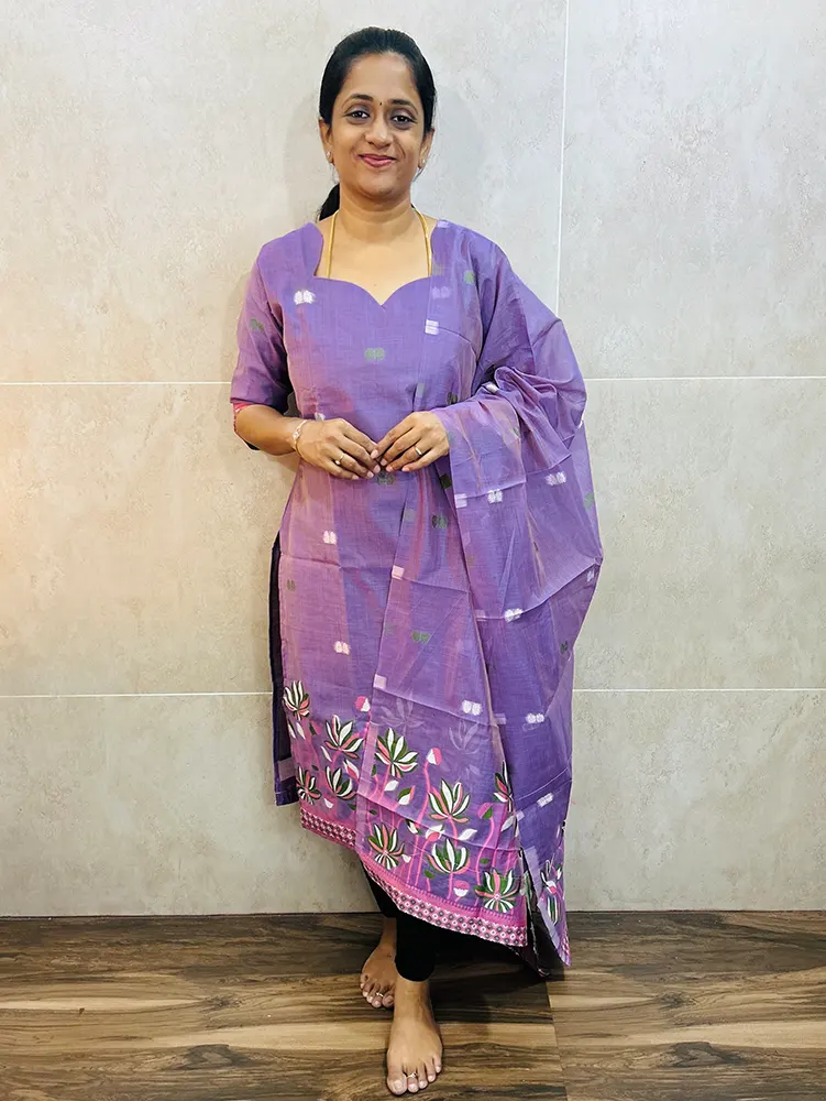 Soft Benaras silk top (cotton lining) with allover jamdani weaving paired with Benaras silk dupatta