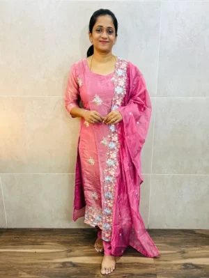 Soft Georgette organza top (crepe lining) with allover embroidery paired with embroidered Georgette organza dupatta and silk bottom (straight cut)