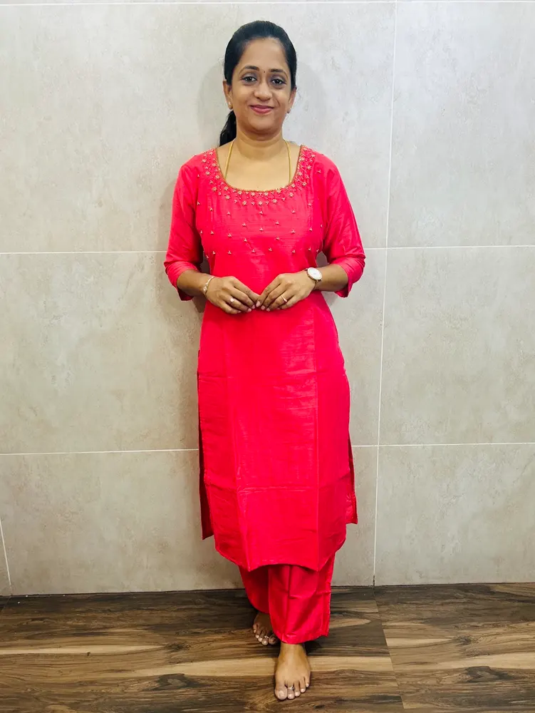 Premium semi raw silk top(cotton lining)with handworked yoke paired with semi raw silk bottom(straight cut)