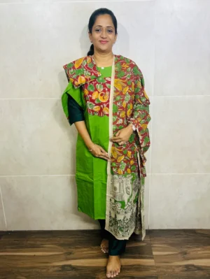 Pure cotton top (cotton lining) paired with Kalamkari dupatta and Kalamkari bottom (straight cut)