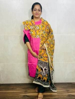 Pure cotton top (cotton lining) paired with Kalamkari dupatta and Kalamkari bottom (straight cut)