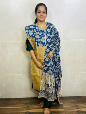 Pure cotton top (cotton lining) paired with Kalamkari dupatta and Kalamkari bottom (straight cut)