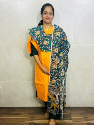 Pure cotton top (cotton lining) paired with Kalamkari dupatta and Kalamkari bottom (straight cut)