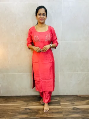 Premium textured rayon top(crepe lining)with handoworked yoke paired with premium rayon bottom(semi palazzo)