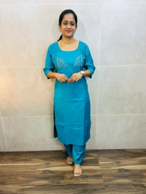 Premium textured rayon top(crepe lining)with handoworked yoke paired with premium rayon bottom(semi palazzo)