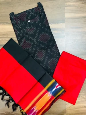 Premium Pochampally handloom silk cotton top (cotton lining) paired with silk cotton dupatta and silk bottom (Free size)