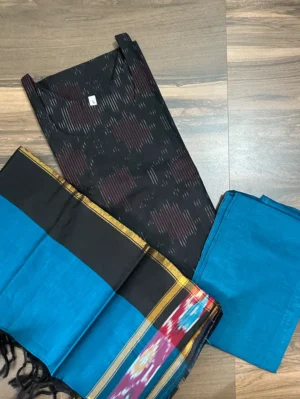 Premium Pochampally handloom silk cotton top (cotton lining) paired with silk cotton dupatta and silk bottom (Free size)
