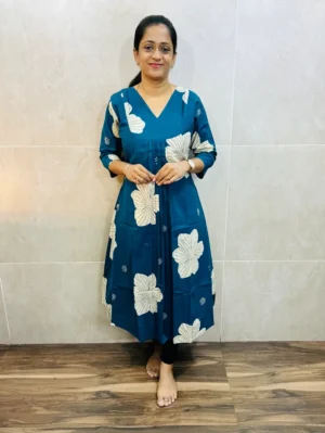 Printed jaipur cotton top(cotton lining)with centre pleat work on yoke(Aline pattern)