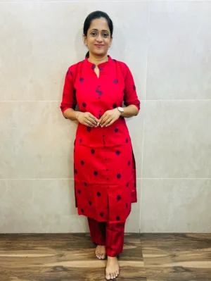 Pure handloom ikkat cotton top(cotton lining) paired with handloom cotton bottom(straight cut)