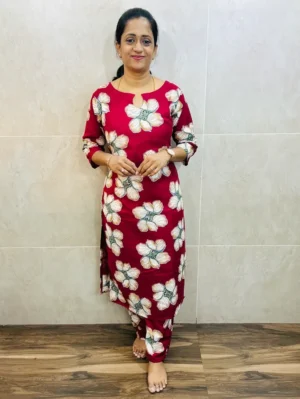 Printed cotton top(cotton lining) paired with cotton bottom(semi palazzo)